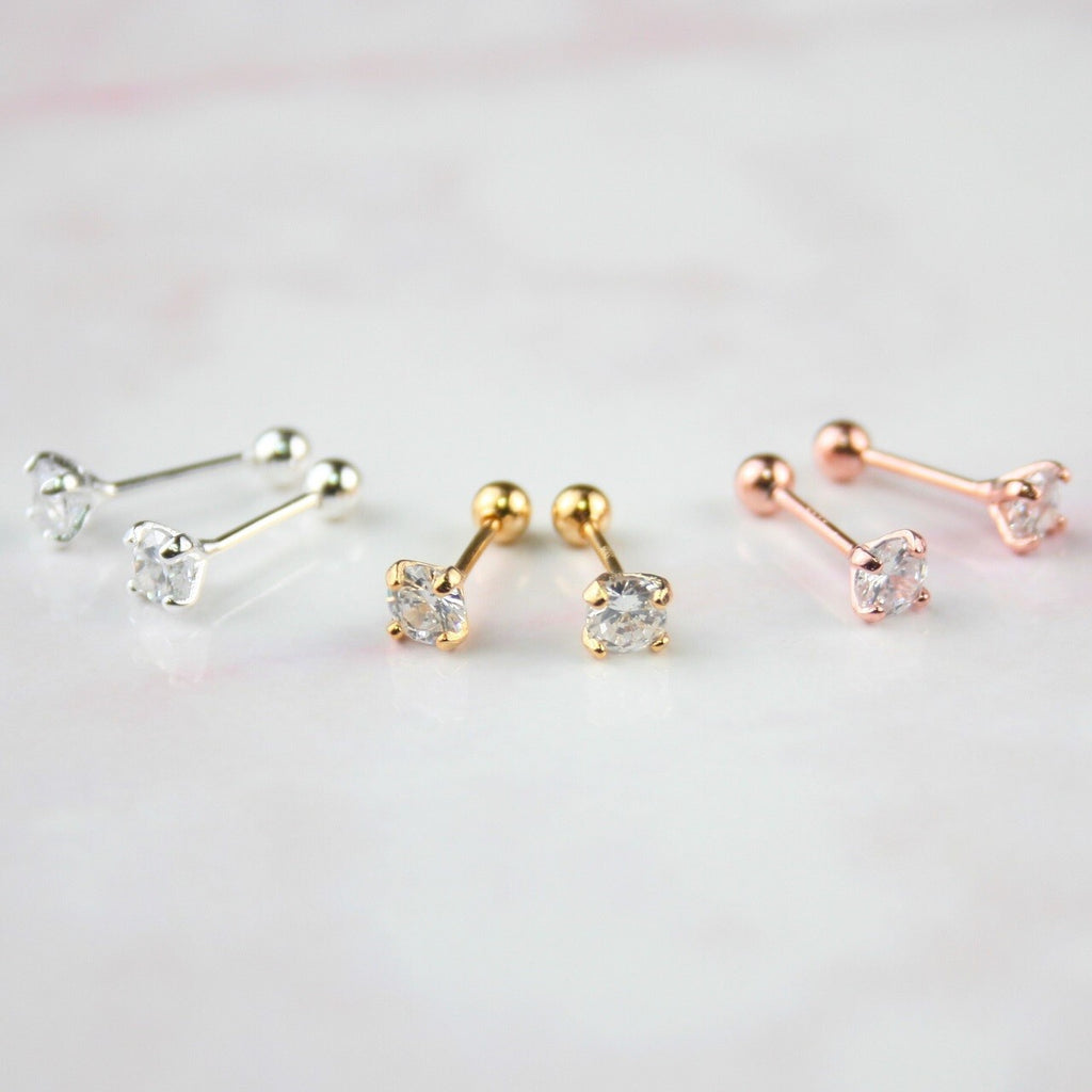 小さいクリスタルボディピアス・シルバー925・シルバー＆ゴールド＆ピンクゴールド